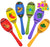 24 Mini wooden maracas with 6 designs, for Mexican parties