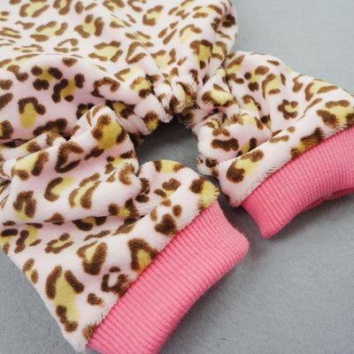 Soft Velvet Dog Pajamas with Leopard Ribbon,(Medium)