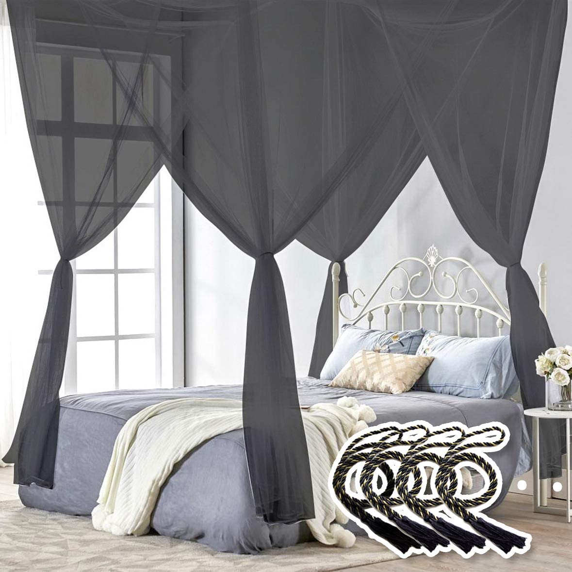 Four Corner Post Bed Canopy Mosquito Net (Black)