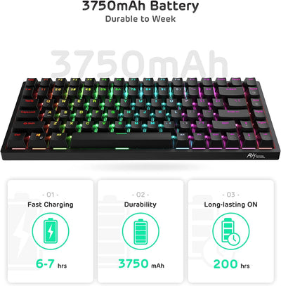 84 key wireless gaming keyboard, Hot-swap Brown Switch (Black)