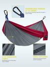 Portable camping hammock with 2 straps, Grey & Dark Red