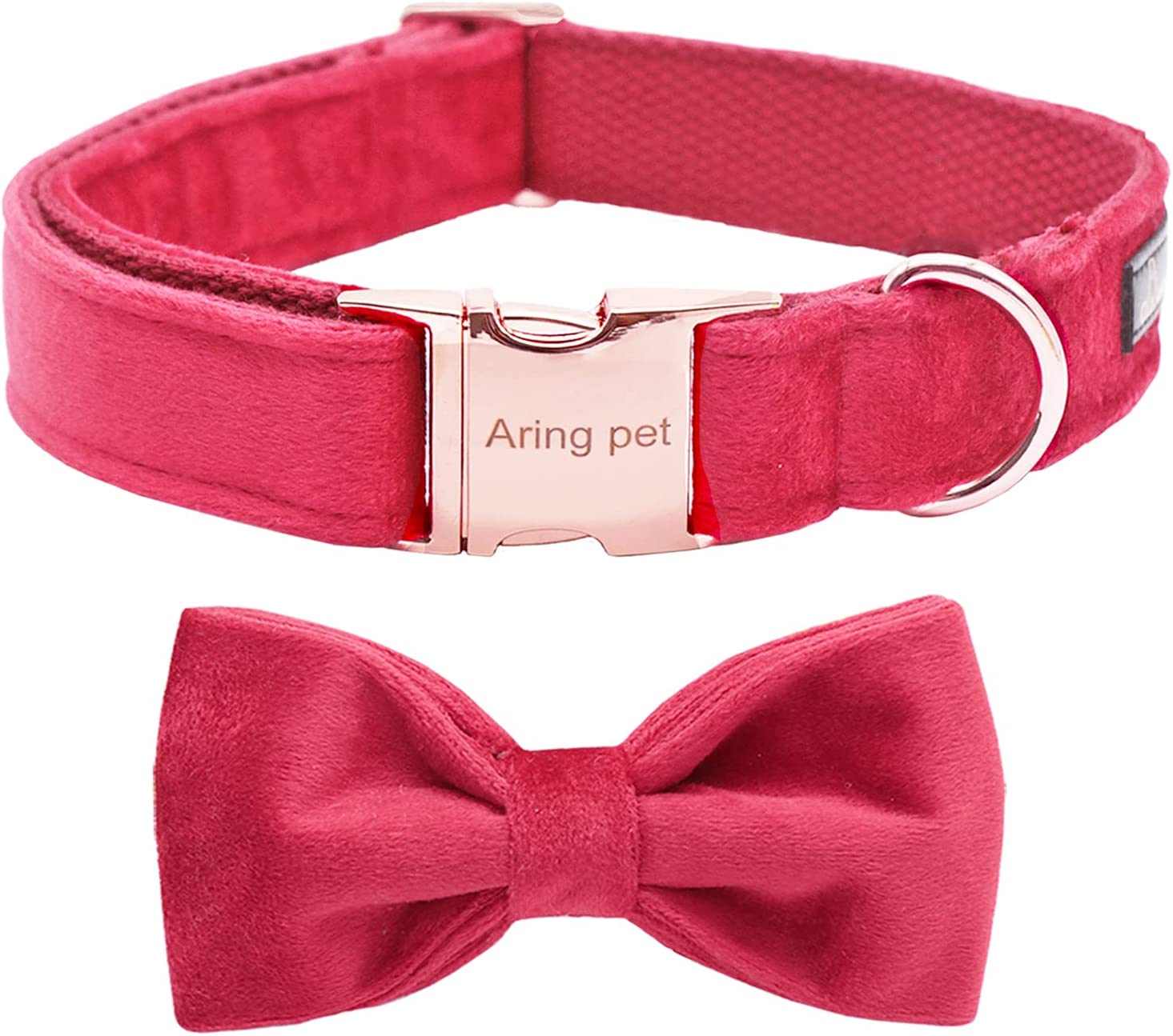 Velvet pet collar with detachable bow, size l, Red