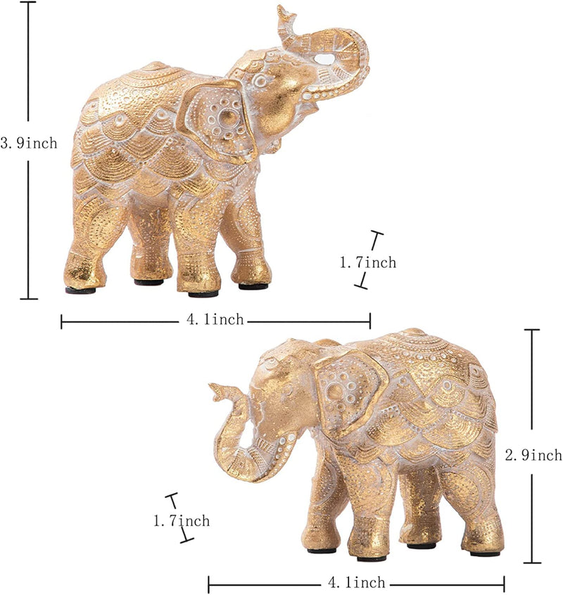 Set of 2 pieces, Elephant figurines for decoration, Gold color