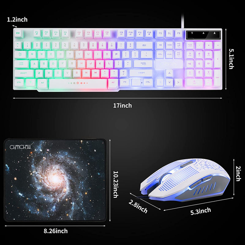 LED Wired Gaming Keyboard and Mouse Combo. White