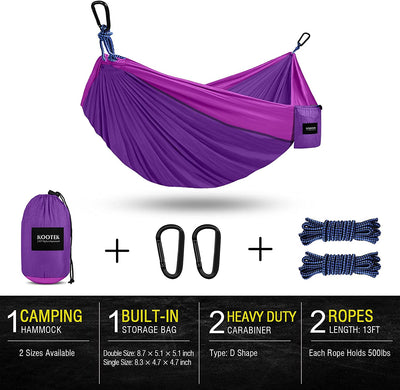 Double and Single Portable Camping Hammock with 2 Hanging Ropes