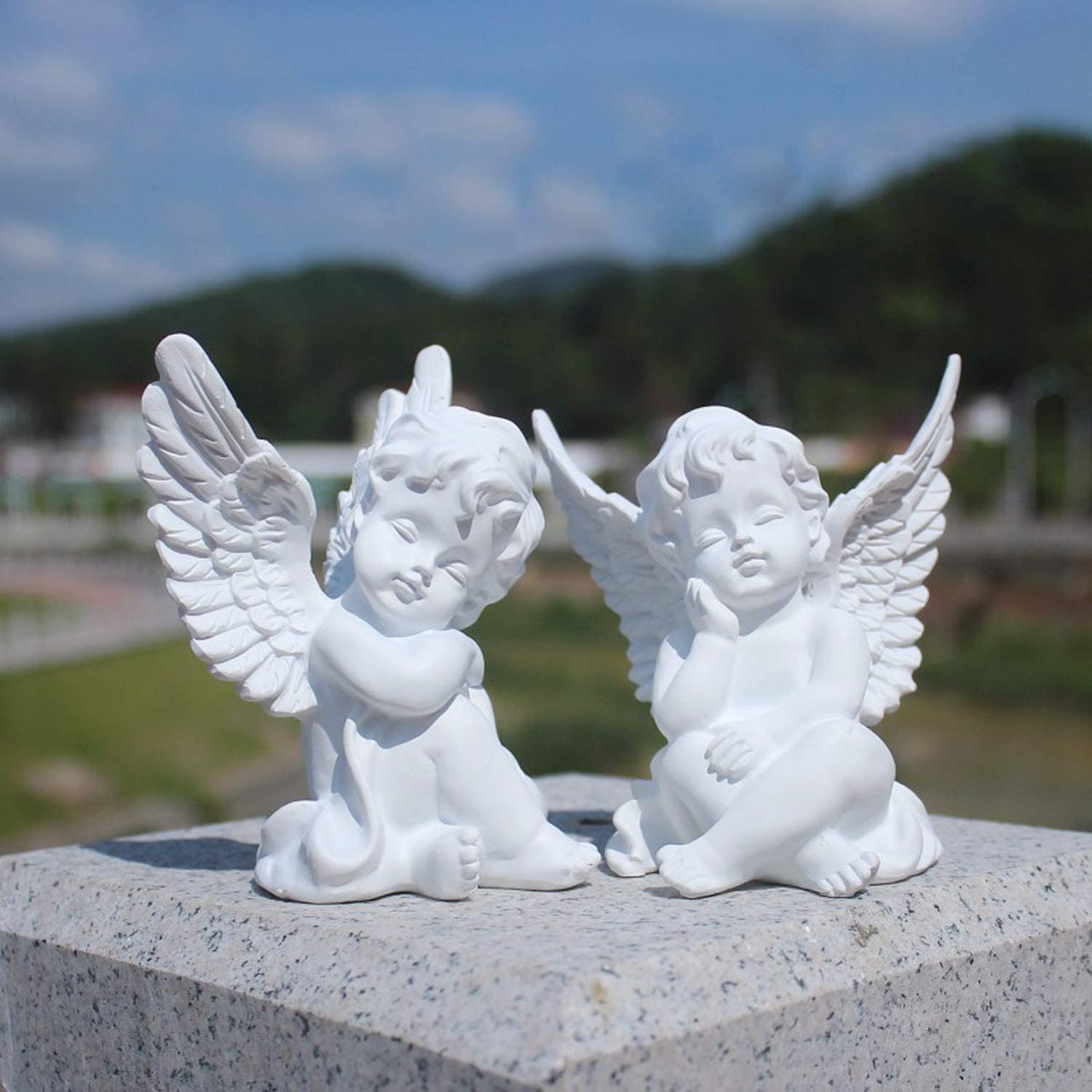 Cherub Angels x 2, Resin, 4" inches, White