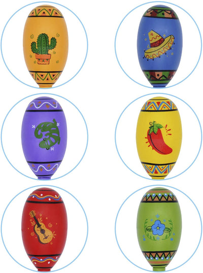 24 Mini wooden maracas with 6 designs, for Mexican parties