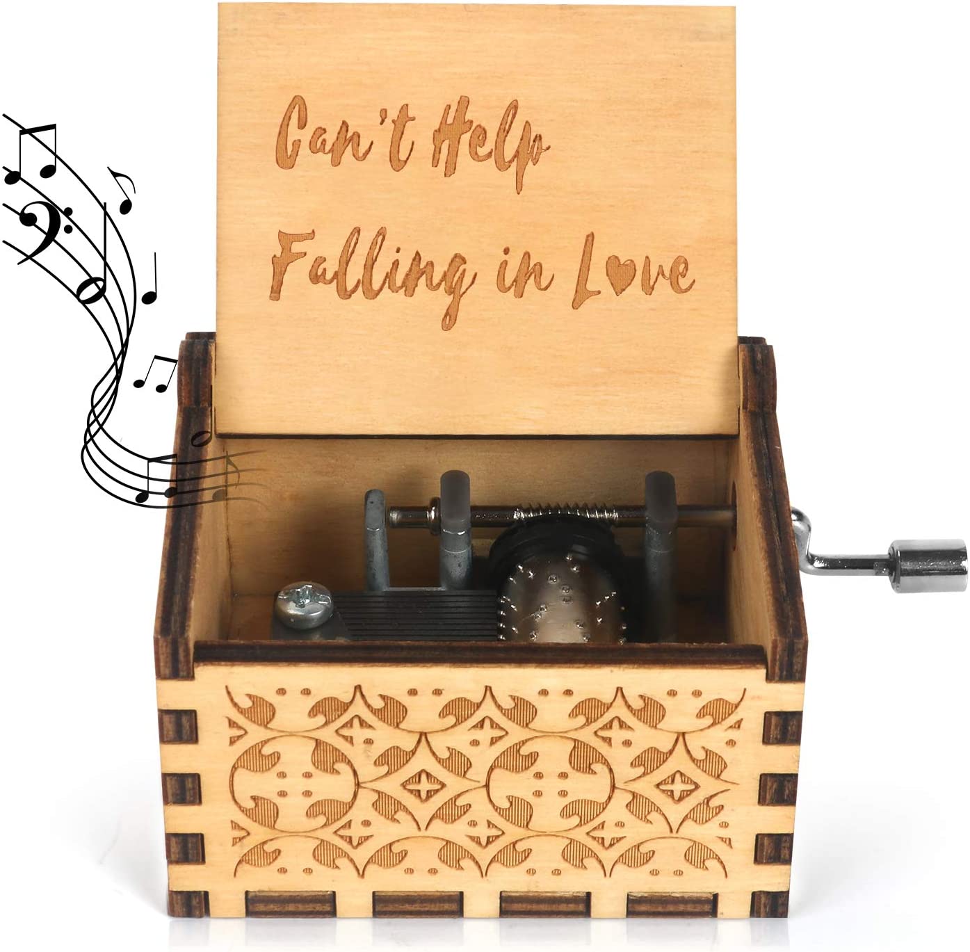 Wooden musical box with crank, (vintage style)