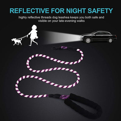 Rope leash for pets with non-slip handle, (purple)