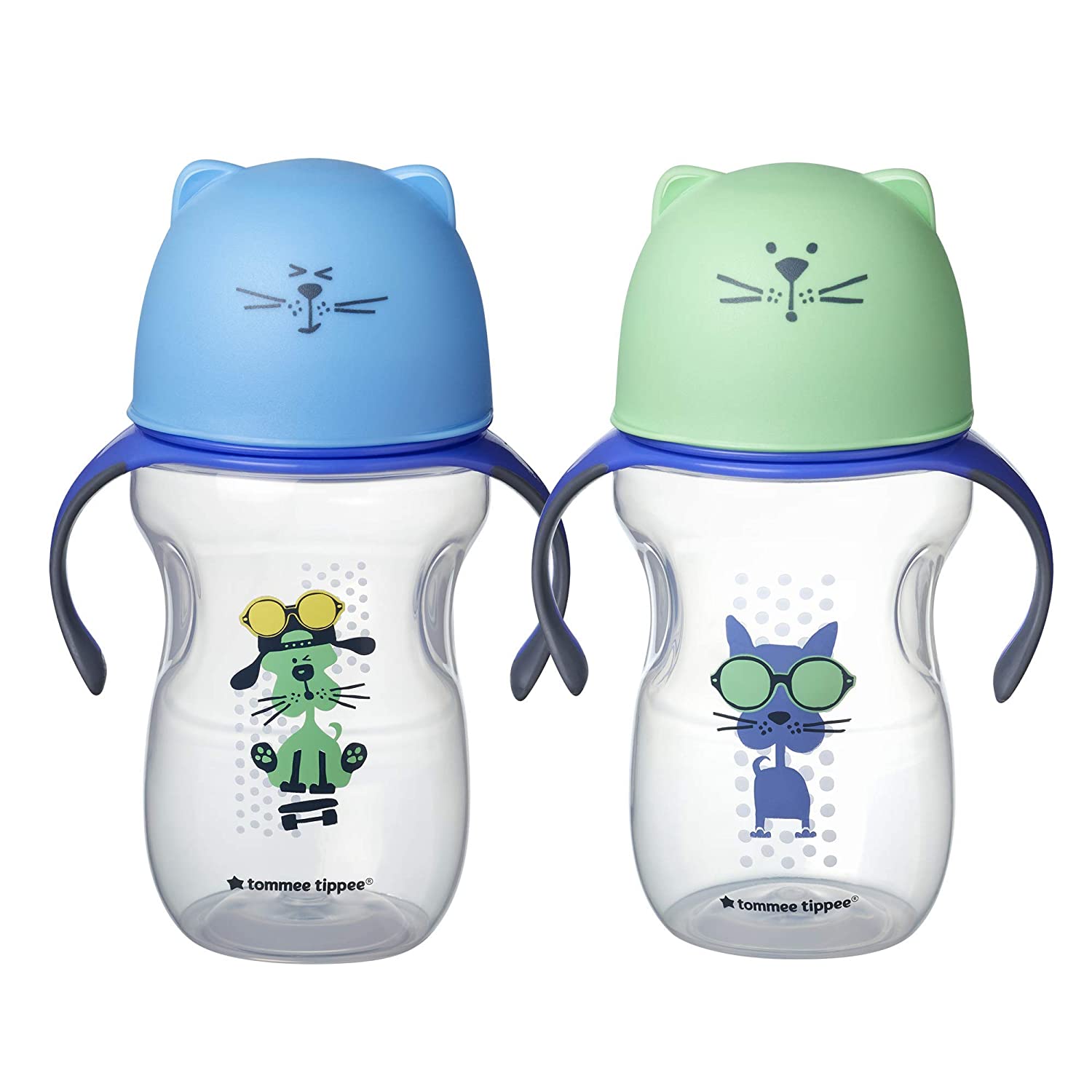 2 - Pack of pasta baby trainer cups, blue and green color