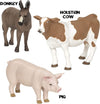 farm animal figures, 3 pieces (donkey, cow, pig)