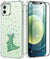 cute green dinosaur clear case with screen protector, 6.1 inch