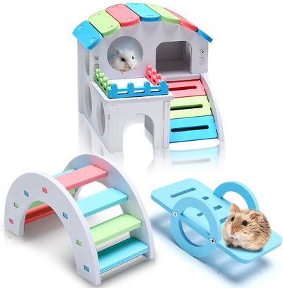 Hamster Toys,  3 Pieces Wooden, Rainbow color