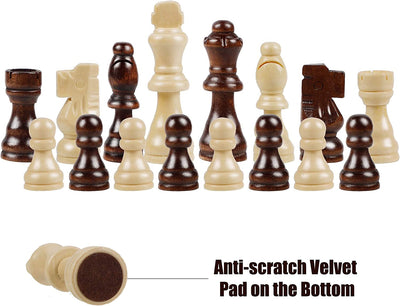 32 wooden chess pieces with 3-inch king figures