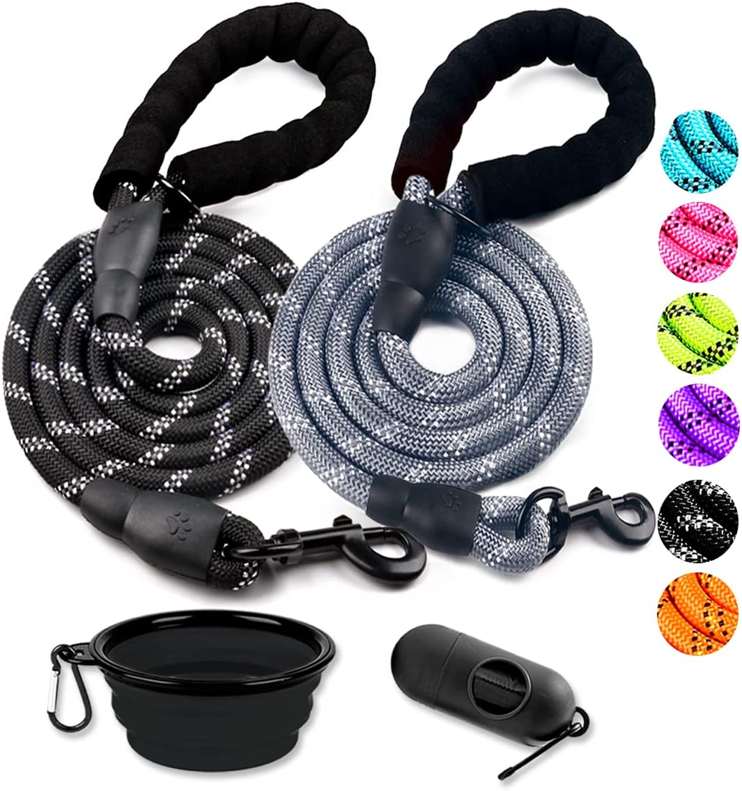 2 Pack 5' Heavy Duty Dog Leashes, Set 4 / Black / Grey