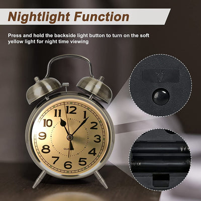 4 Inch Retro Alarm Clock With Double Bell, Color (Bronze)