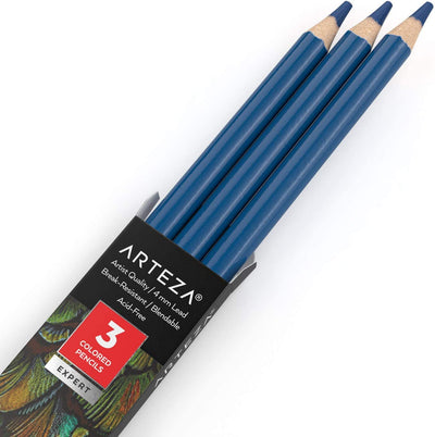 Colored pencils, pack of 3, for drawing, Sea Blue