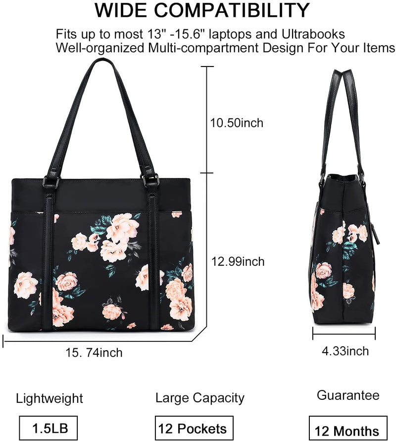 Bag 15.6 inches (Black - Peony floral)