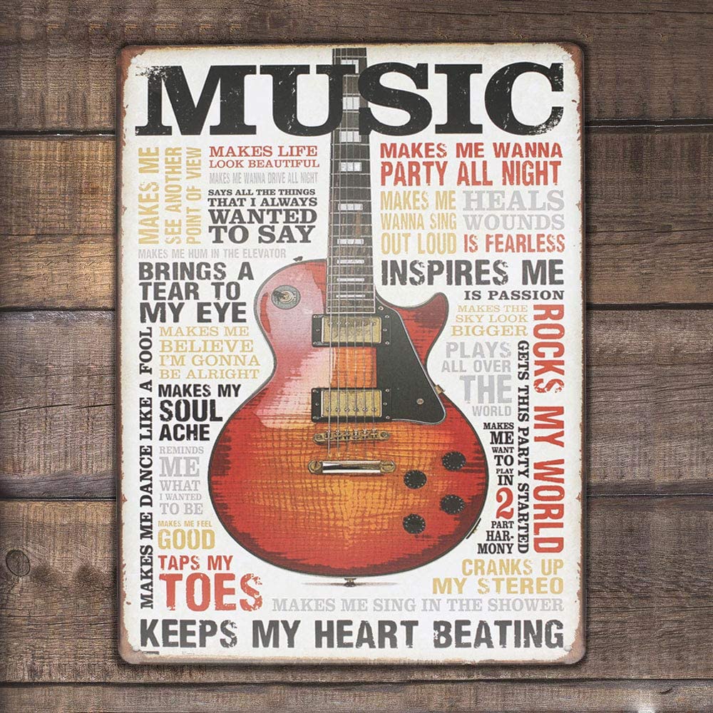 Vintage Style Metal Sign (Color: Music Inspires Me)