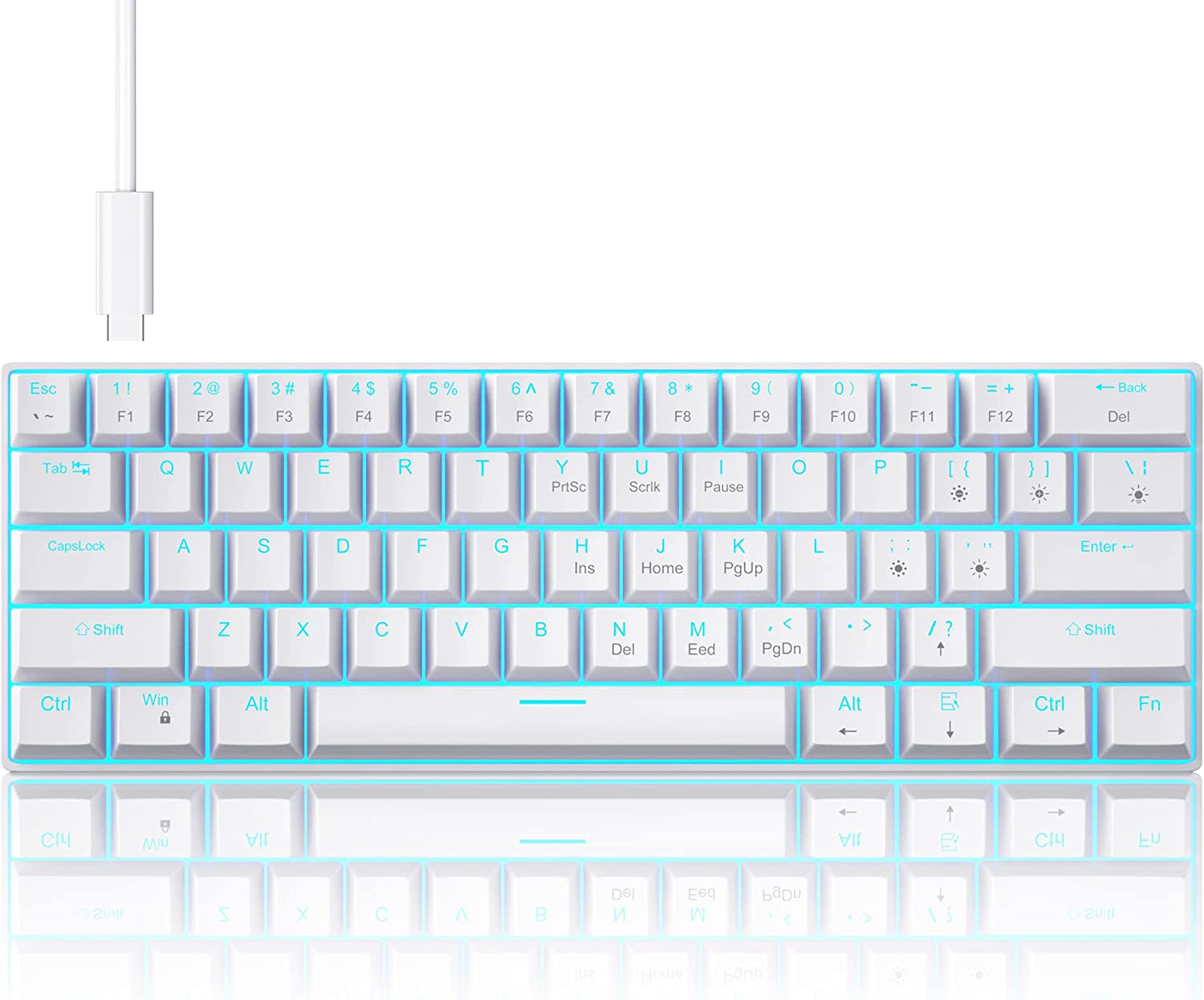 Mechanical gaming keyboard. white keycaps with blue switches