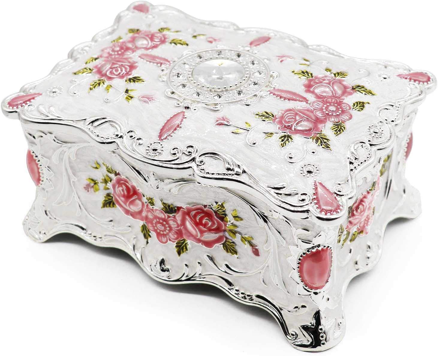 Vintage metal alloy jewelry box, color (White & Pink)