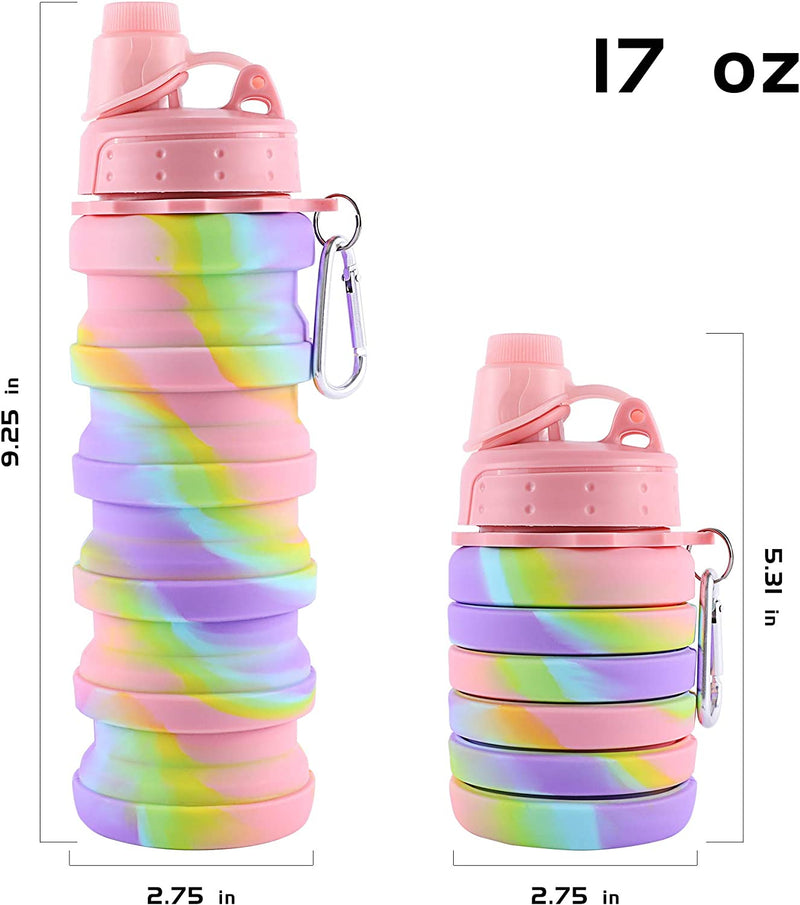 Collapsible, reusable water bottle made of silicone, Color: Pink