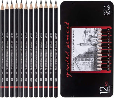 professional drawing, 12 graphite pencils (8B - 2H), professional