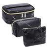 3 Piece Makeup Bag, M - Marble Black