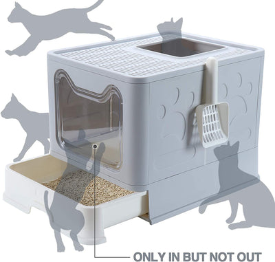 Collapsible Litter Box with Top Entry and Lid (Grey)