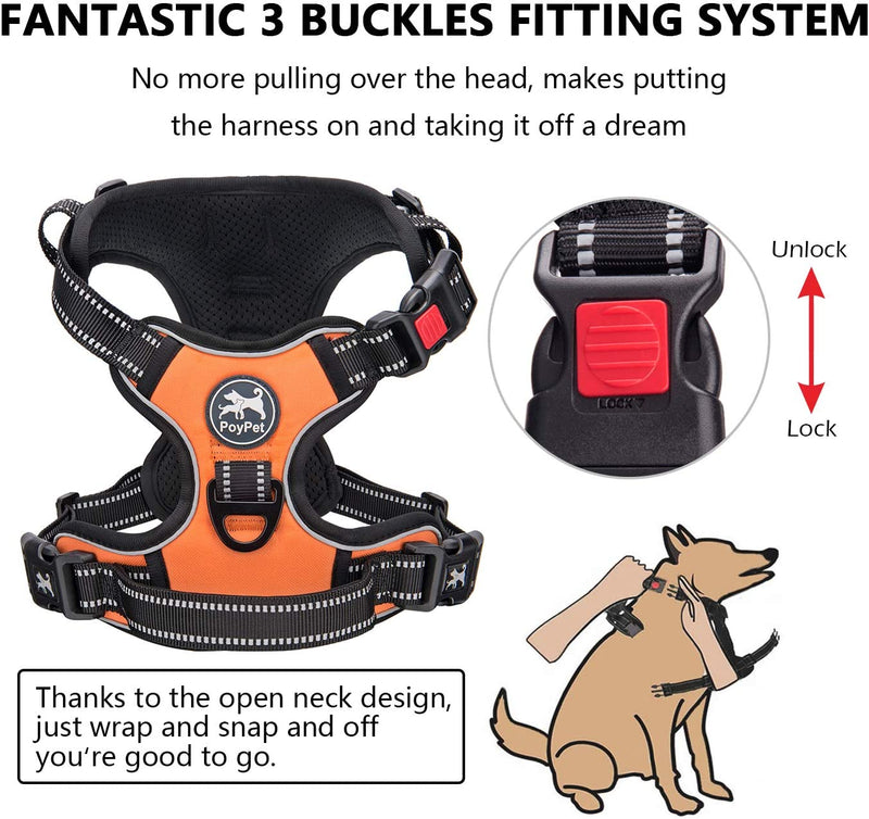 Reflective Adjustable No Pull Pet Harness, Orange (S)