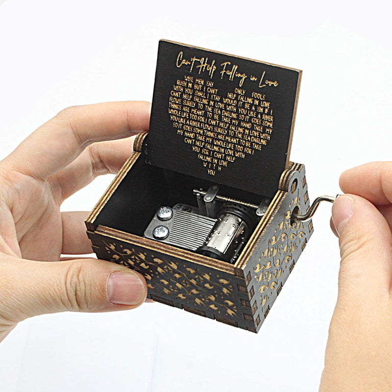 Old wooden music box, Can't Help Falling in Love, Color: BLACK