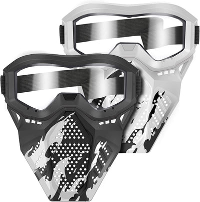 2-Pack Upgraded Tactical Mask with Goggles, (Black and White)