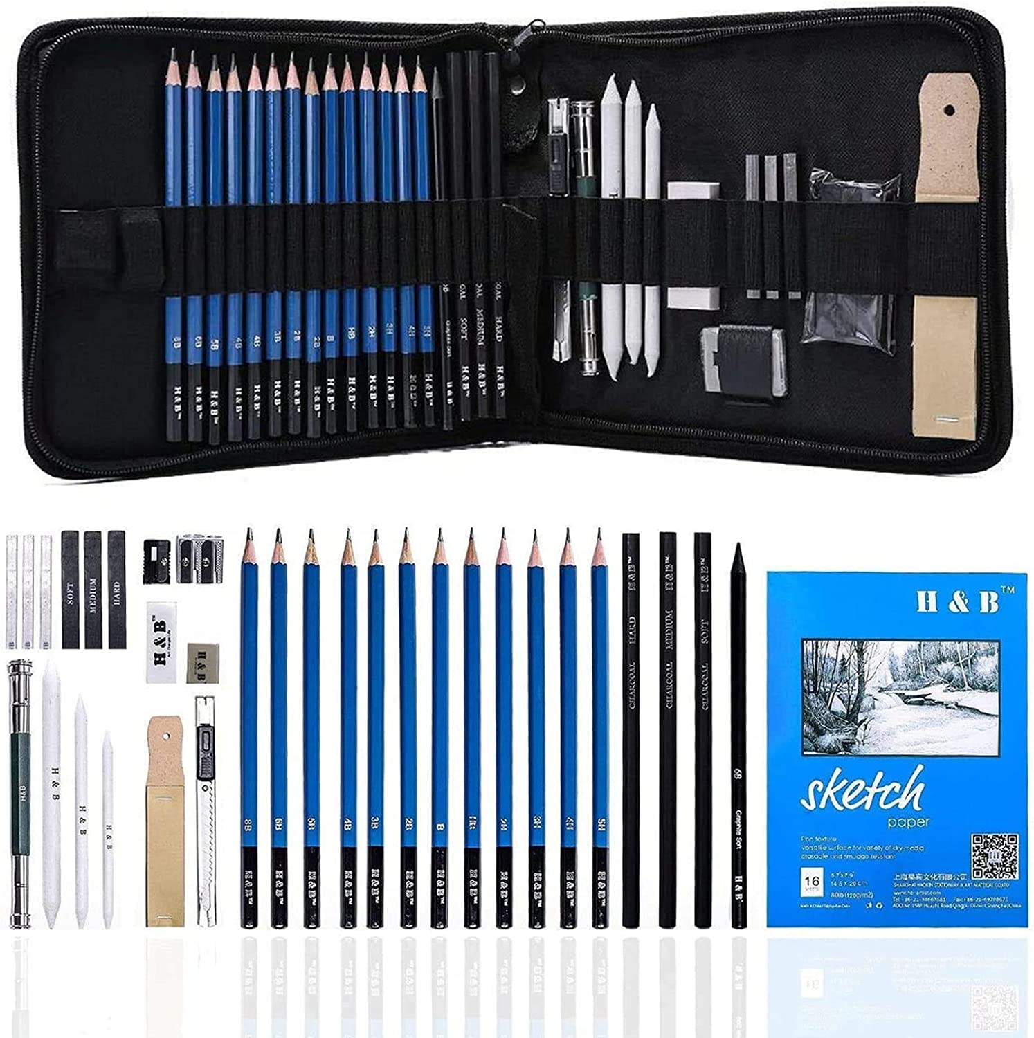 Art supplies, graphite pencils and professional sketch set (gray)