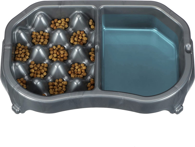 Slow Feed Dog Bowl (2.5 Cup Food + 8.5 Cup Water/Gunmetal)