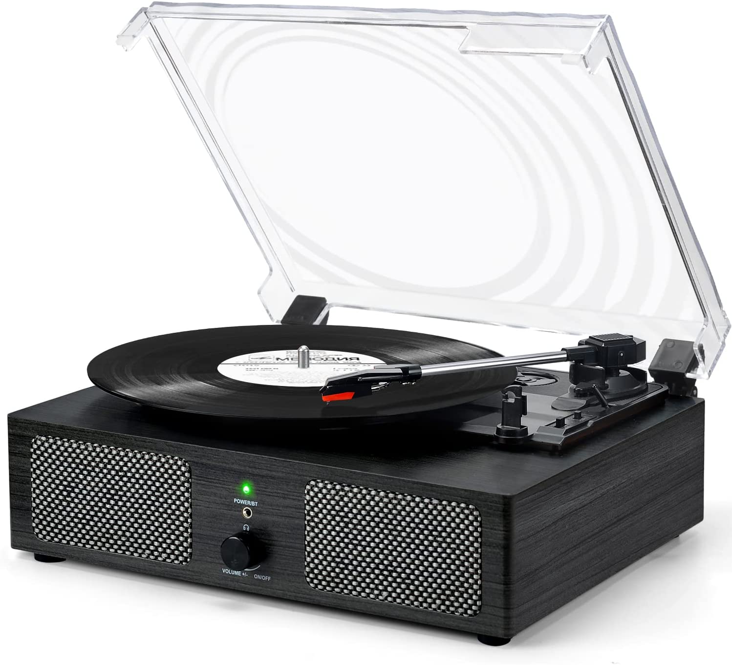 Wireless vinyl turntable with built-in speakers, black