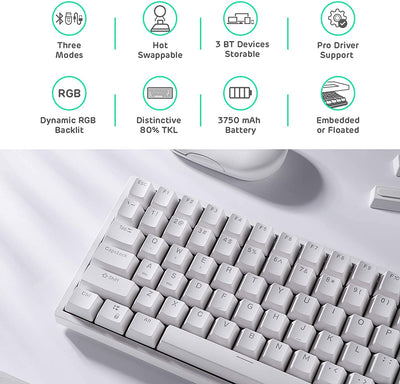 84 key wireless gaming keyboard, Hot-swap Brown Switch (White)