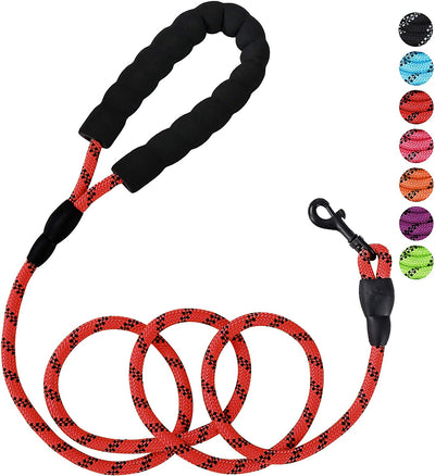 Rope leash for pets with non-slip handle, (red)