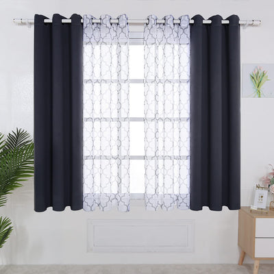 2 Sheer Curtains, 2 Blackout Curtains, Dark Grey, 4 Panels