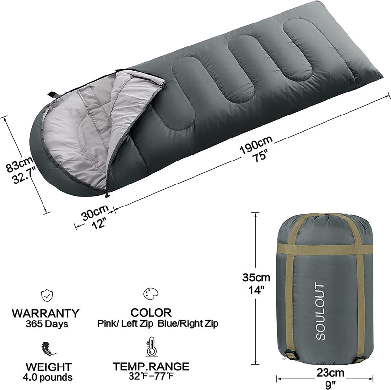 Sleeping Bag - 4 Seasons. Light Grey/Left Zipper