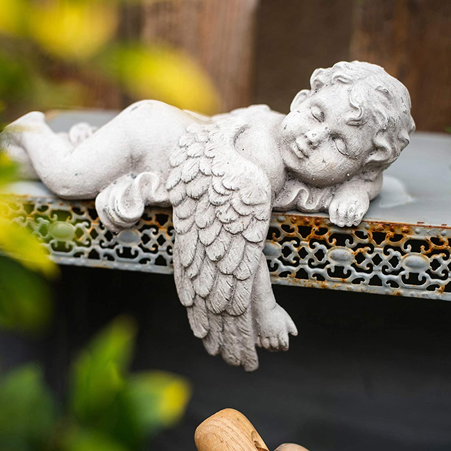 Sleeping Angel Statue, Resin, 10 Inches