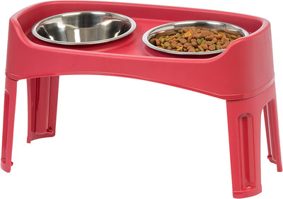 Raised pet bowl, with adjustable stand, (red)