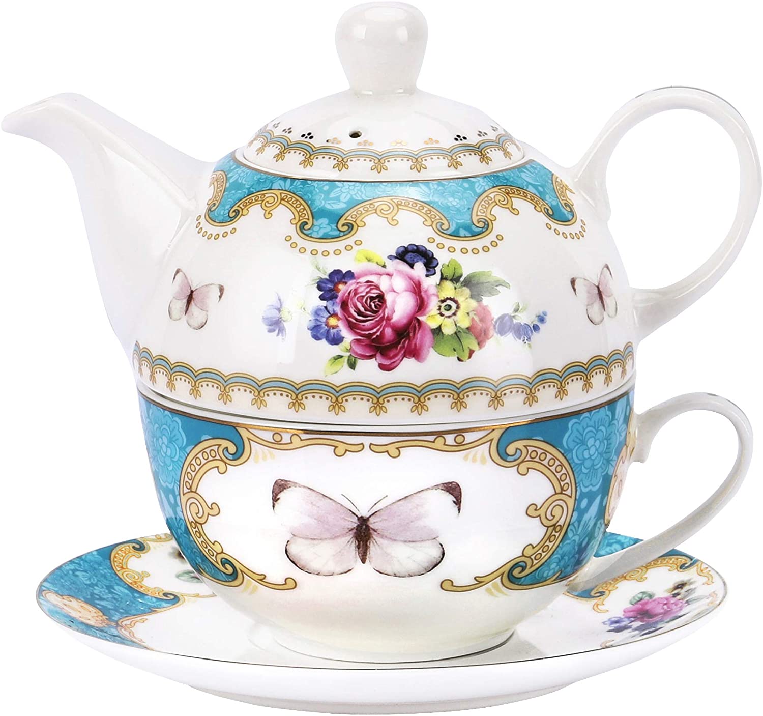 English Rose Porcelain Teapot Set,Tea for One Set