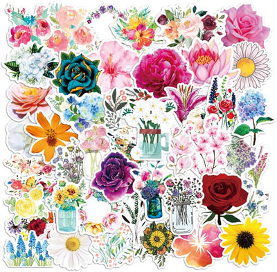 pack of 50 flower stickers, waterproof