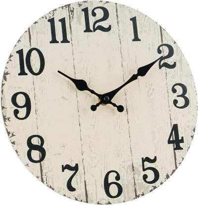 Vintage 10 Inch Round Wall Clock - Battery Operated (Pale Yellow)