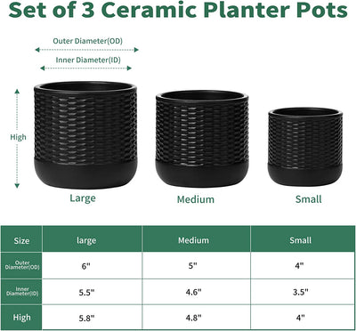 Plant Pots, 6+5+4 Inch Outdoor/Indoor Ceramic