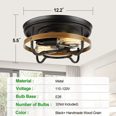 2-light retro flush mount ceiling light, gold metal