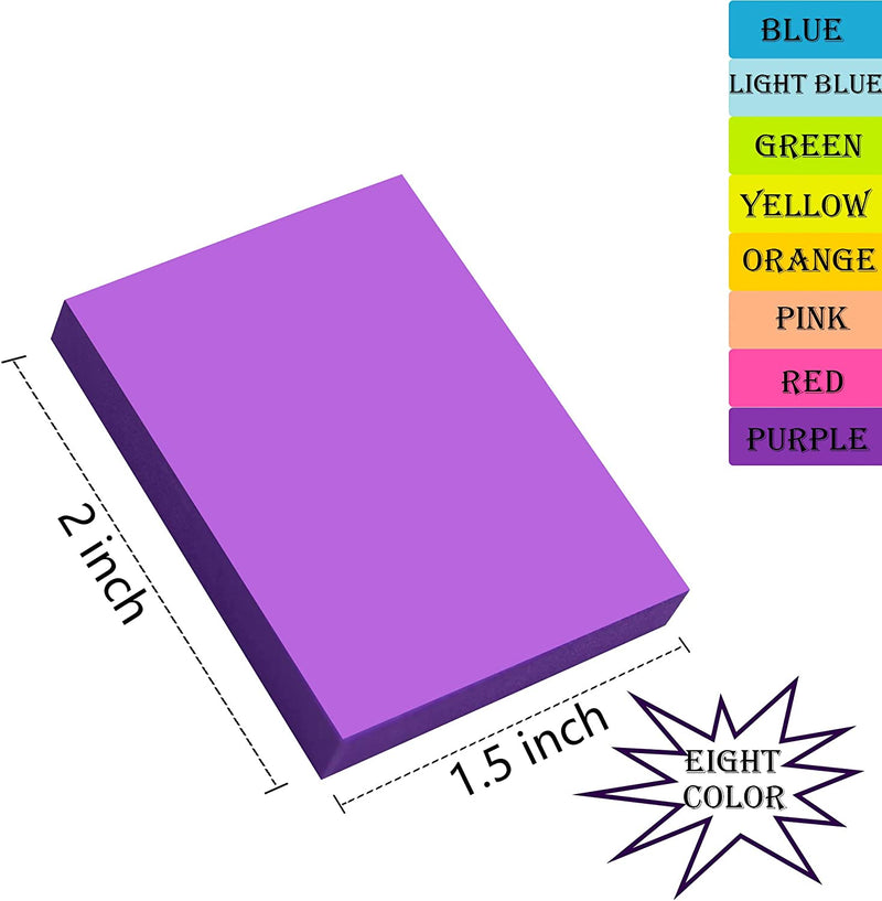 (Pack of 24) 1.5" x 2" Sticky Notes, 8 Colors, 75 Sheets/Pad