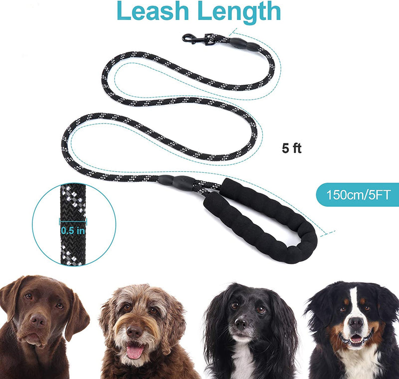 Rope leash for pets with non-slip handle, (black)