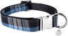 Adjustable Scottish Tartan Bowtie Dog Collar Size S Light Blue