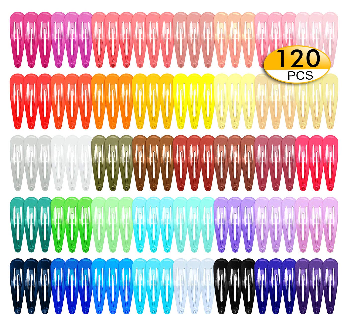 120 hair clips, 2 inch metal barrettes in 40 assorted colors